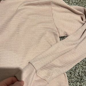 pink waffle cropped hoodie & jogger set